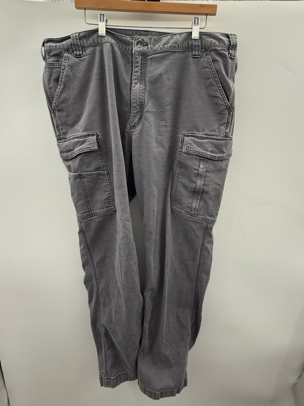 Carhartt Work Pants Mens 42x32 Gray Canvas Utility Workwear Carpenter READ FLAW